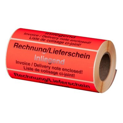 Hinweis-Etikettenrollen LIEFERSCHEIN-RECHNUNG inliegend