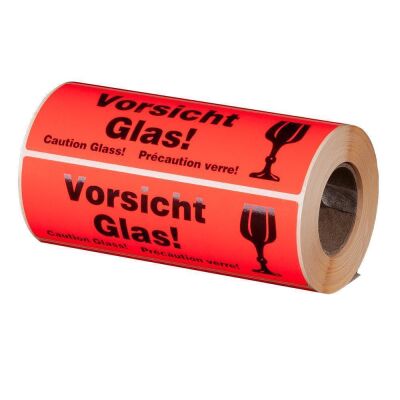 Hinweis-Etikettenrollen Vorsicht Glas!