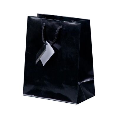Präsent-Tragetasche mit Kordel und Karte 180x100x227mm Schwarz