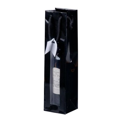 Präsent-Tragetasche mit Kordel und Karte 98x89x380mm Schwarz mit Fenster