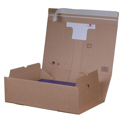 Pack-Box mit Haftklebung und Aufreißfaden A3+ Braun